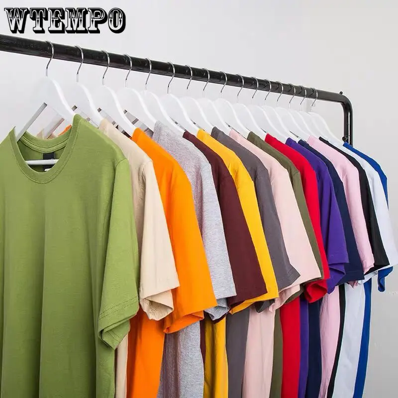 

WTEMPO Summer Cotton Short Sleeve T-shirt Y2k Top Women Student Versatile Sports Loose T-shirt Solid Simple Vintage Streetwear