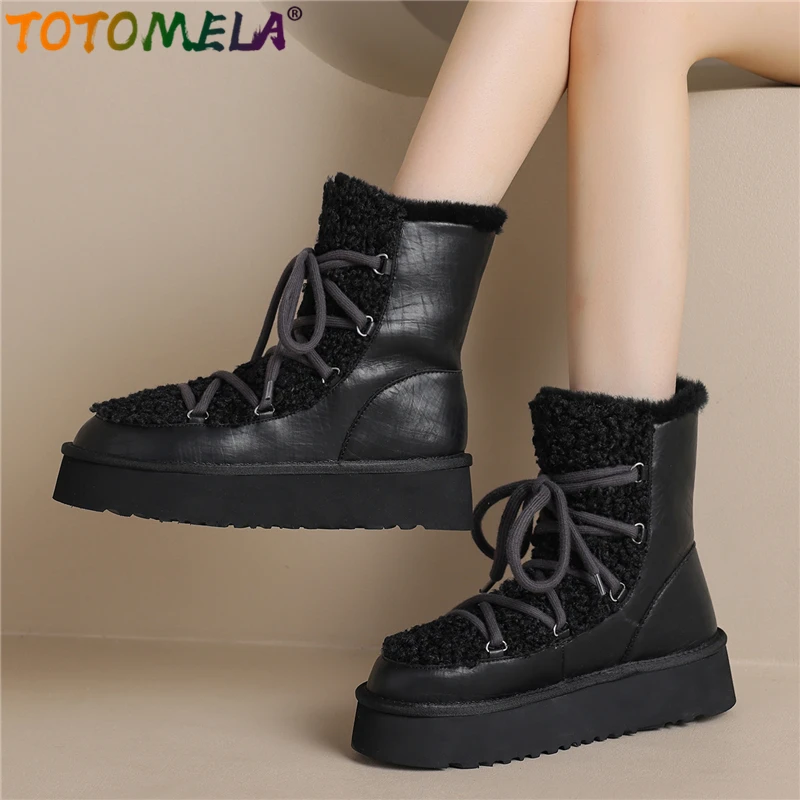 

Женские зимние ботинки на шнуровке TOTOMELA, ботильоны из натуральной кожи на платформе, обувь для снега, 2024