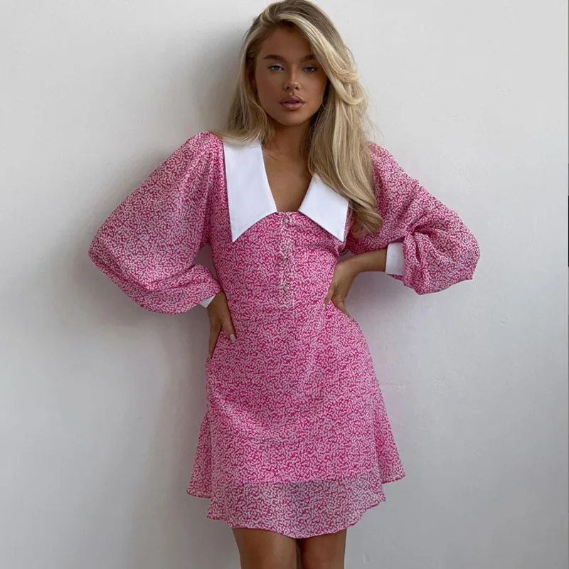 

2023 Autumn New Doll Collar Long Sleeve Slim A-Line Dress Elegant Fashion Printed Dress Elegant Luxury Women's Clothing Vestidos