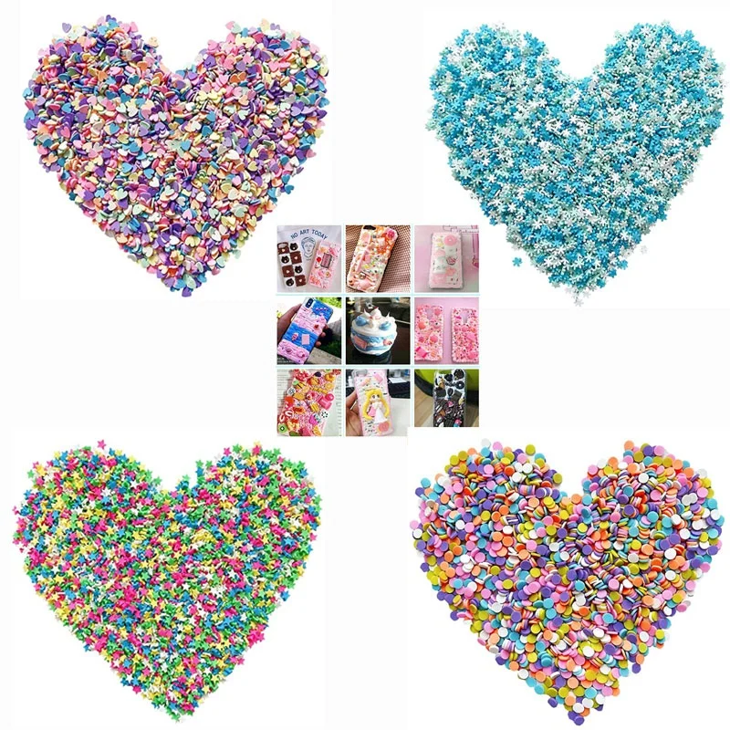 

20G Fake Clay Candy Sprinkles for Polymer Slices Nail Art Chocolate Cake Phone Case Decoration Heart Stars Round Snowflake Shape