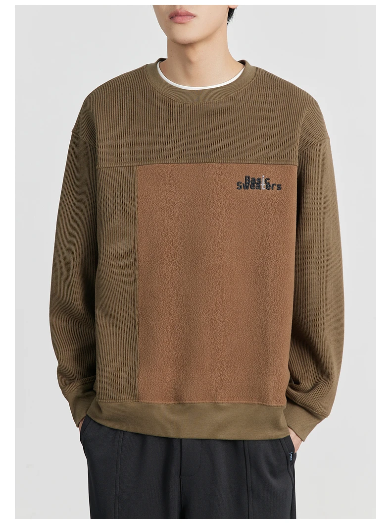 

2191 Male 2022 autumn and winter new tide micro -loose and velvet thick round neck stitching sweatshirts