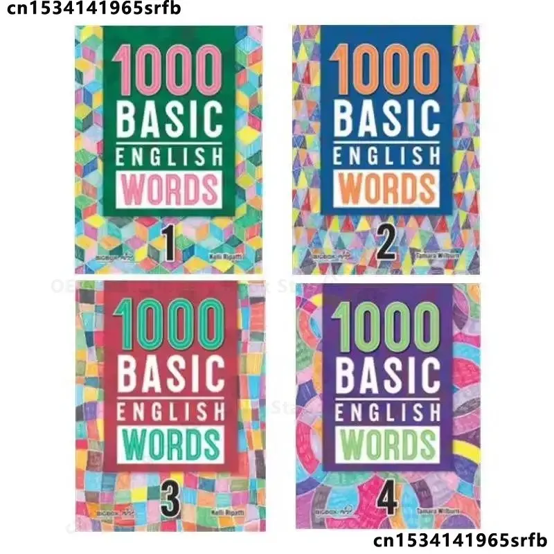 

4 Books 1000/2000 Core English Words Primary School Common English Vocabulary Dictionary Book For Kids 5-12 Years Old