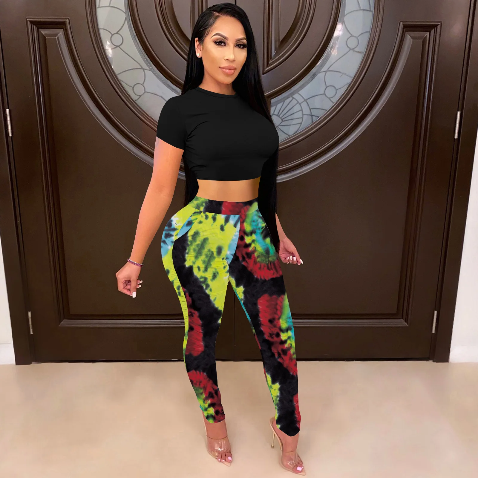 

Женские повседневные спортивные брюки с принтом и высокой талией, женские облегающие леггинсы для активного образа жизни