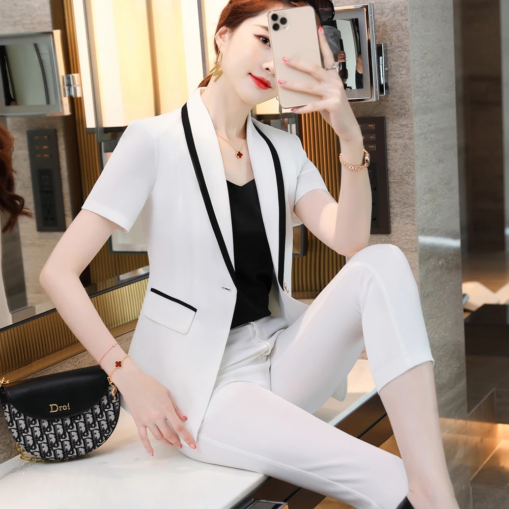 

Корейский стиль, оптовая продажа, комплект из 2 предметов, высококачественные официальные брюки, офисные женские официальные деловые белые ...