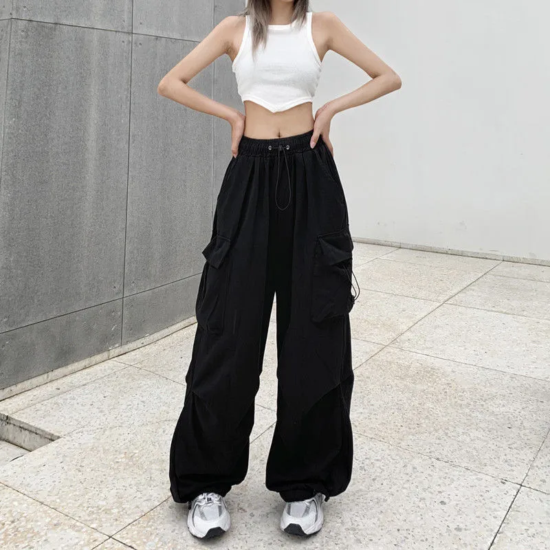 

FENGQIYUNHAI Y2K Streetwear Cargo Pants Women Vintage Baggy Wide Leg Straight Trousers Jogger Big Pockets Oversize Sweatpants
