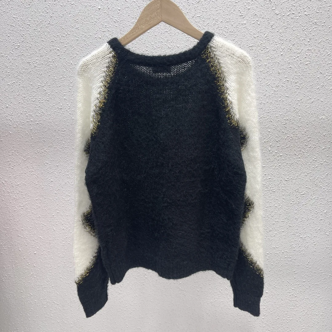 

Women's High Quality Mohair Famous Brand Sweaters Original Geometric Patchwork Design Luxury Pullovers Fashion Knit Jumpers