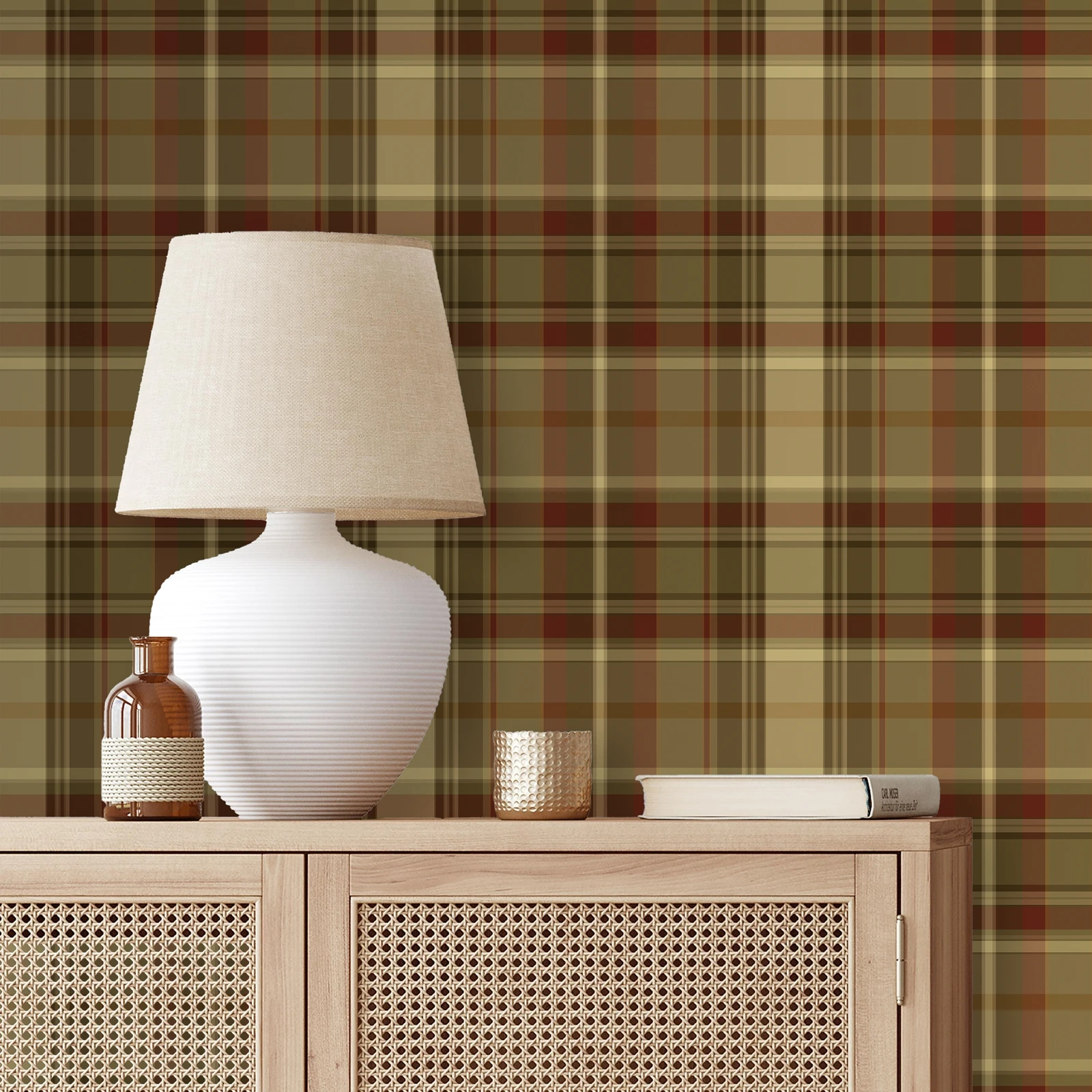 

Теплые - кухонные обои Hued в клетку, классические самоклеящиеся обои в клетку тартан, элегантное и универсальное украшение для спальни, 50 см * 300 см