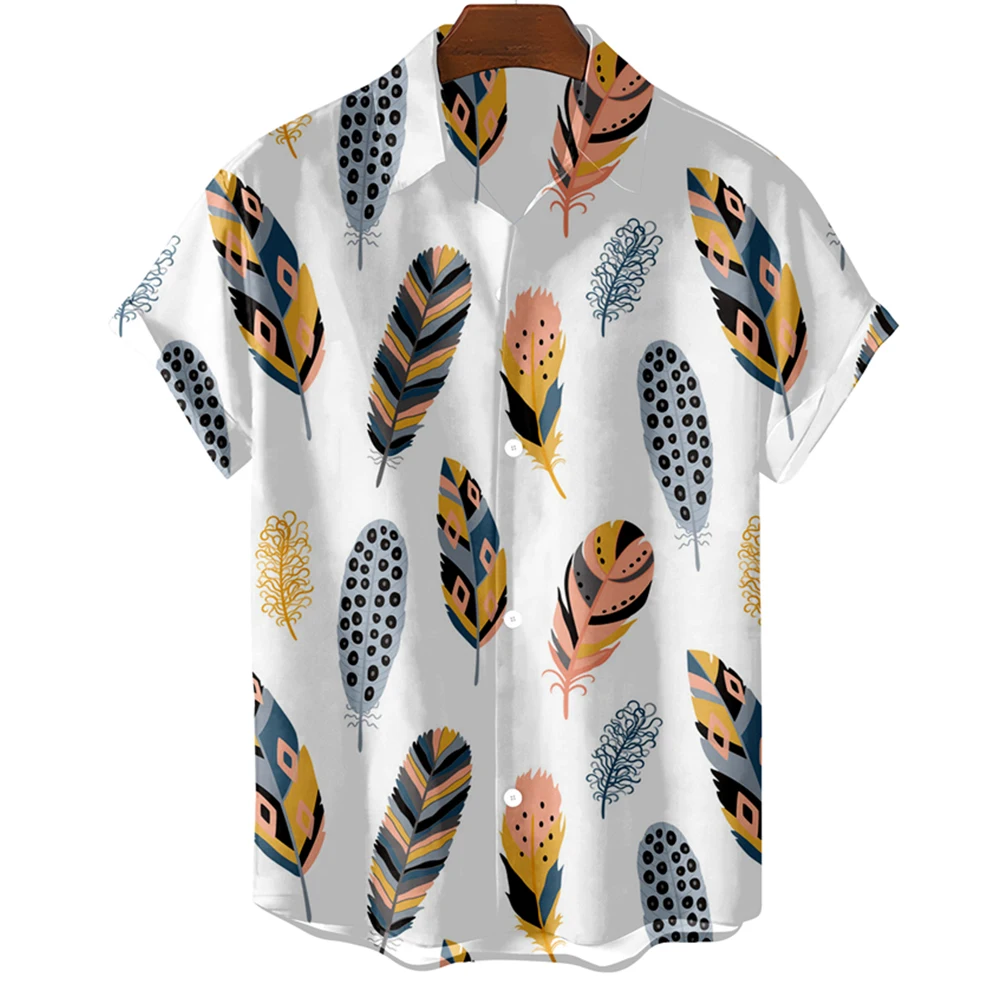 

Fashion Mens Hawaiian Shirts Feather Graphic Sleeve Oversized Apparel Tops Short Casual Seaside Summer Clothing Holiday Harajuku