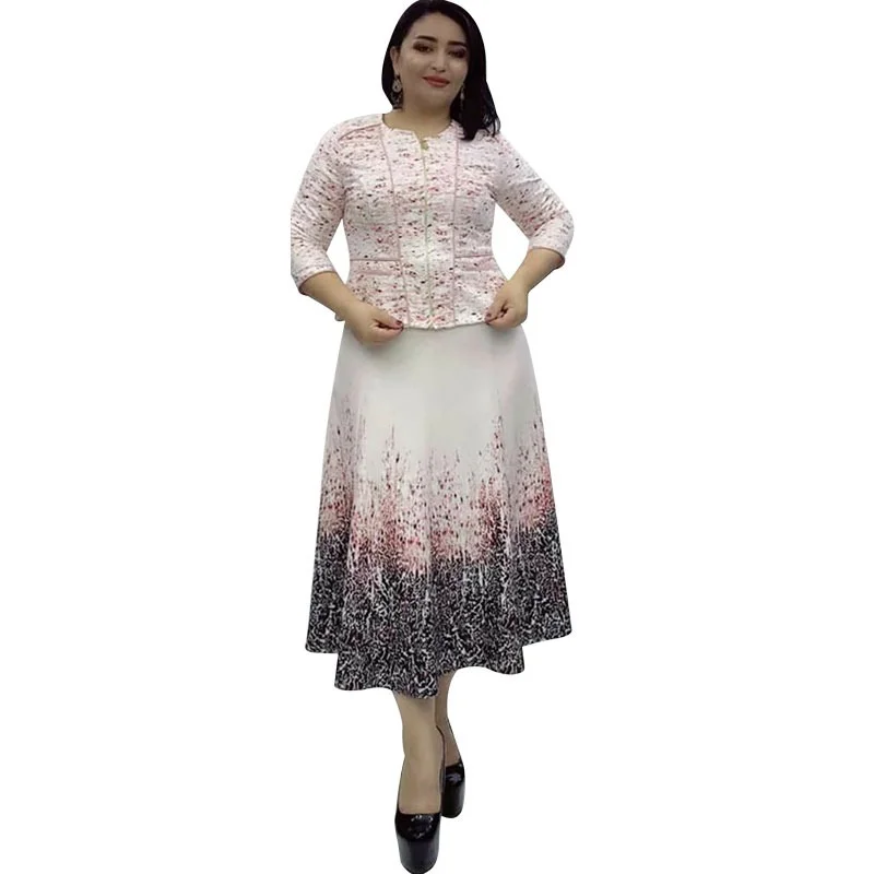 

African Dresses For Women 2 Piece Set Flower Print Traditional Dashiki Muslim Fashion Abaya Boubou Robe Africaine Africa Dress