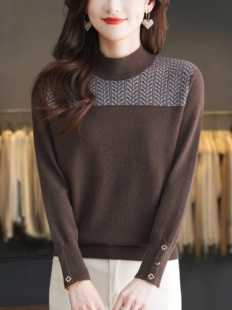 Chubby Girl Autumn and Winter Extra Large Half-high Collar Sweater Women Advanced Sense Top Inner wear Can Be Worn outside La...