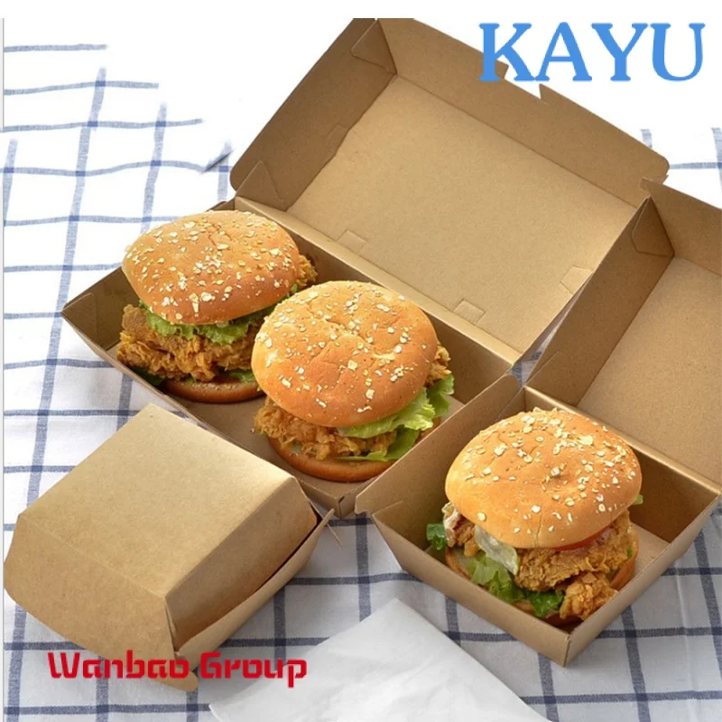 OWNFOLK  Custom printed disposable fast food packaging box environmentally friendly stackable kraft burger box