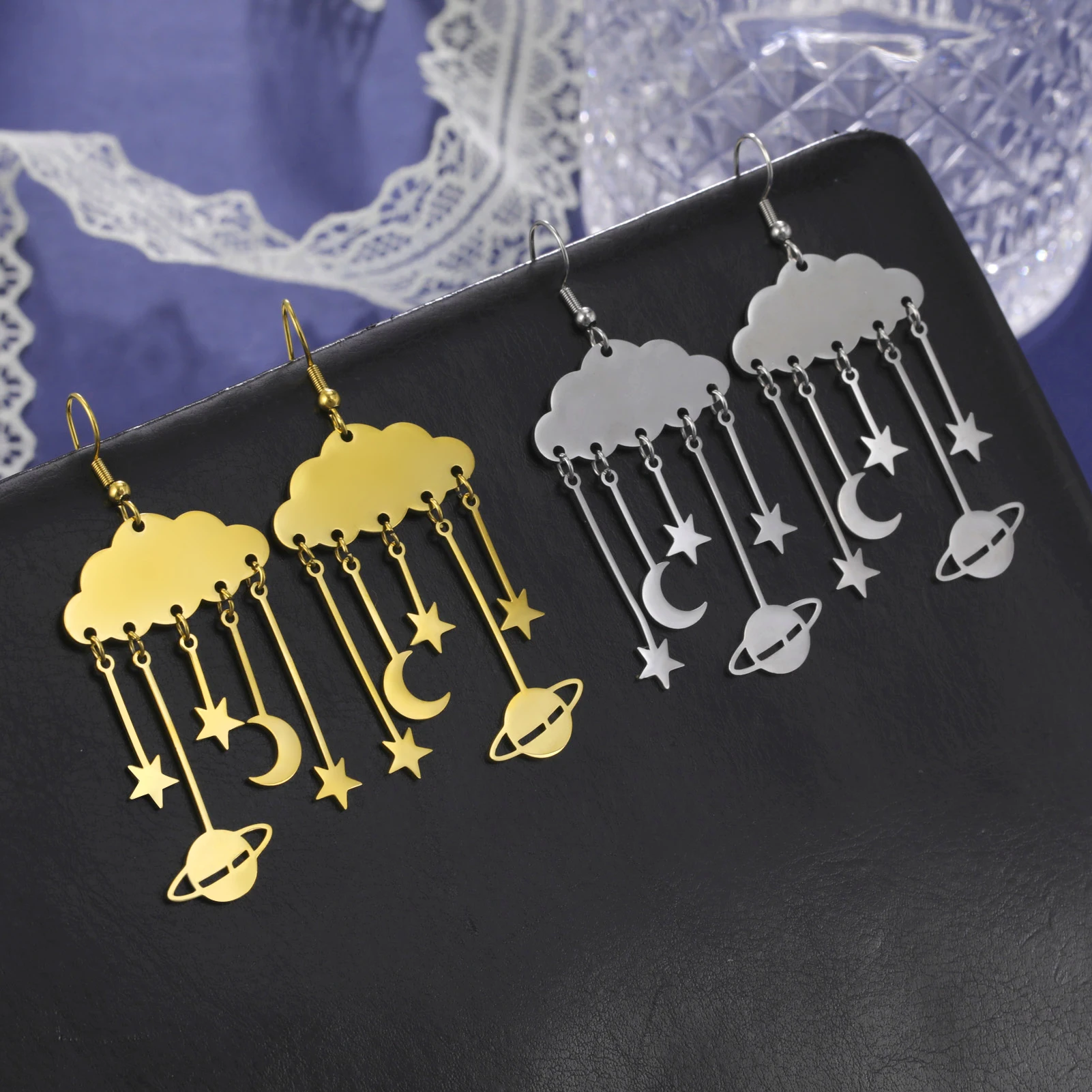 

Kkjoy Earrings For Women Silver Gold Color Stainless Steel Moon Ear Hook Tassel Jewelry Terndy Temperament Accessories Gift