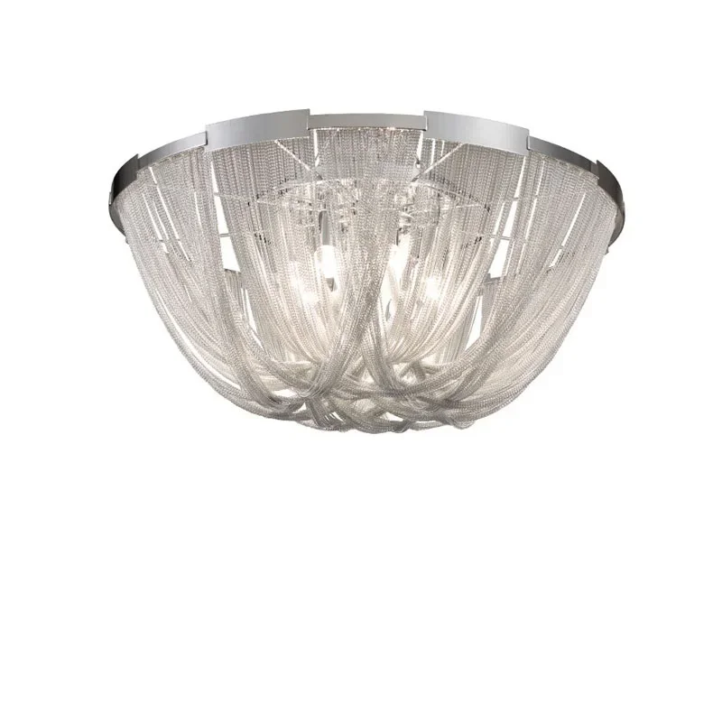 Люстра с алюминиевой цепью Современная Серебряная Подвесная лампа кисточками