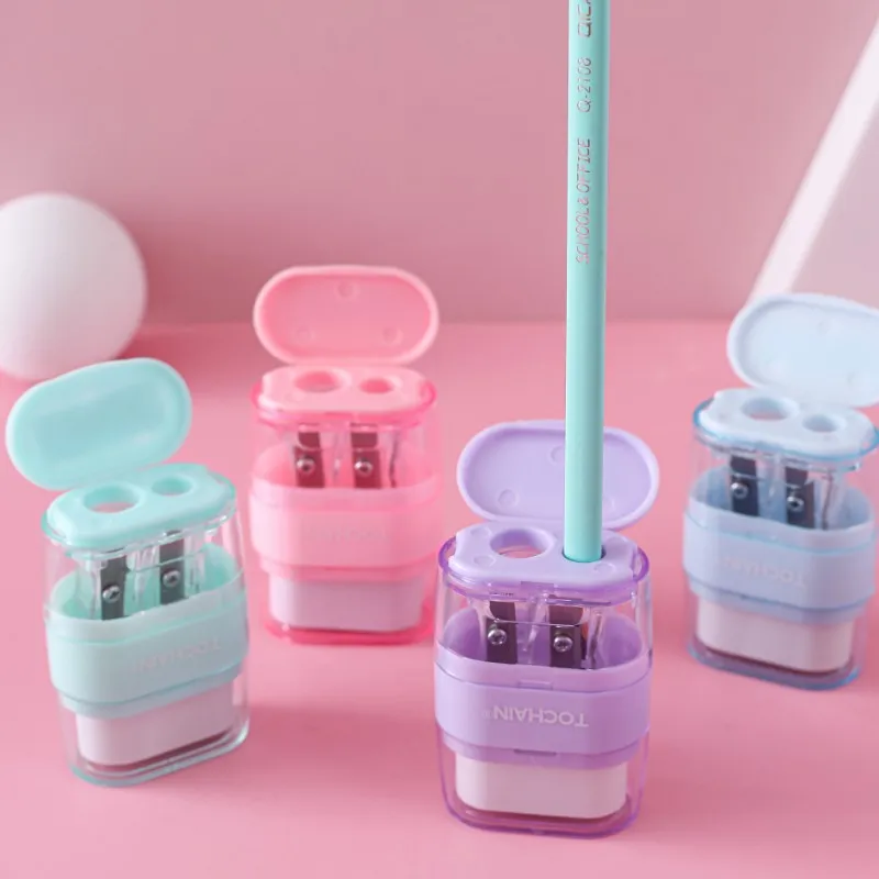 

New environmentally friendly creative shape double-hole dual-purpose pencil sharpener eraser student children's stationery