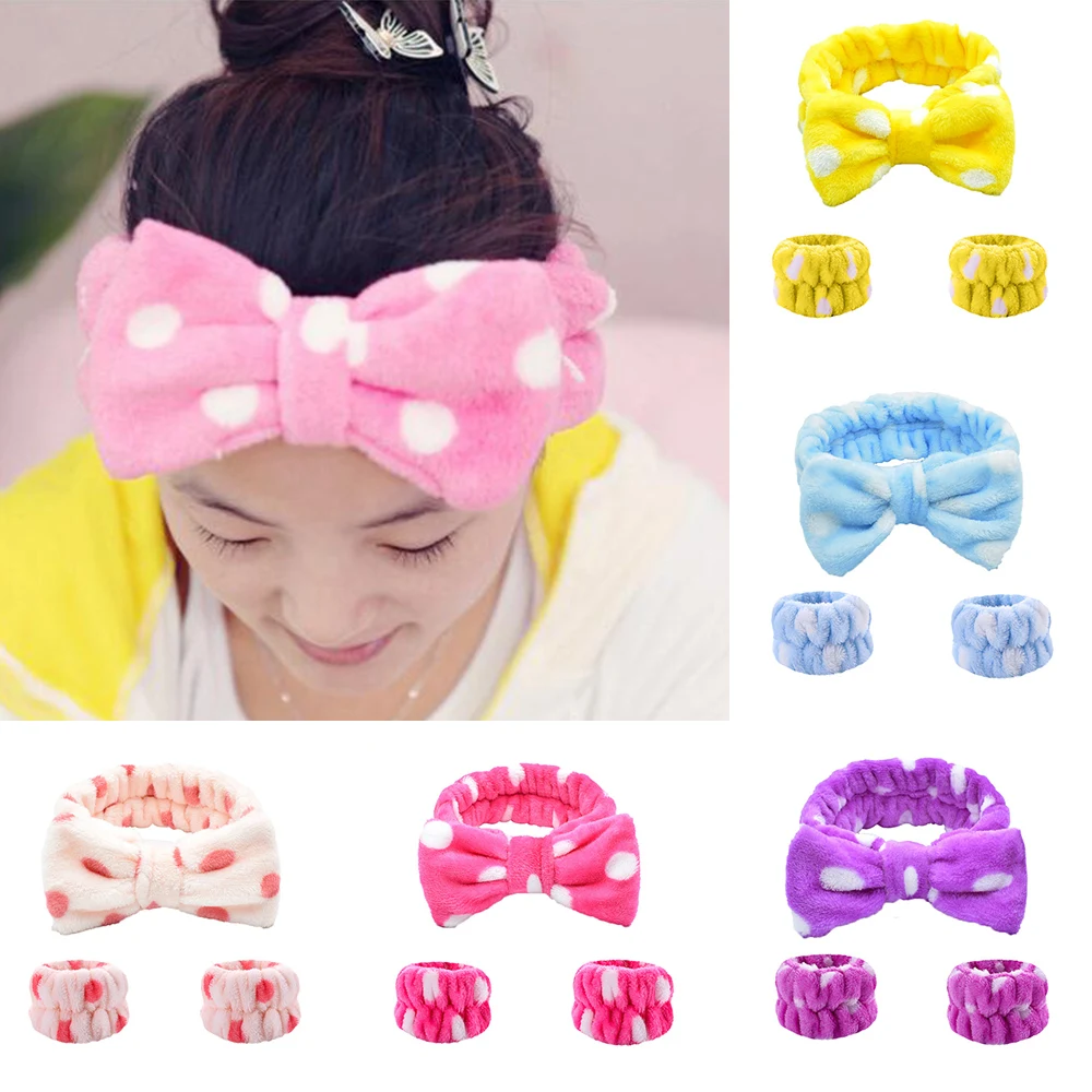

Wave Point Soft Elastic Hair Bands Absorption Waterproof Wristbands Sweatbands Head Band Spa Bathroom Accessories Set Butterfly