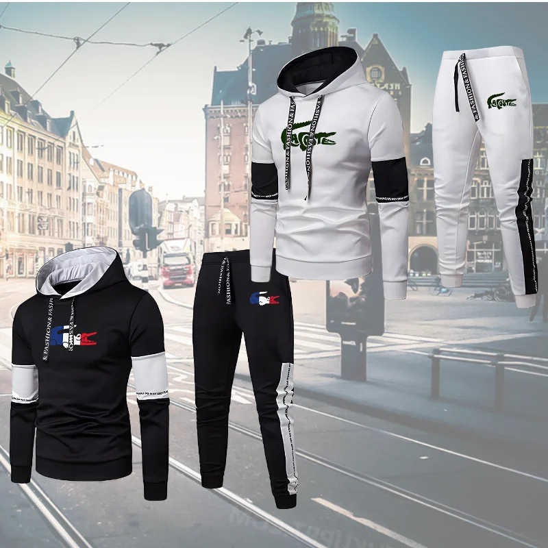 

Men's Tracksuits Casual Solid Color Sweatshirt+Sweatpants 2-Pcs Windbreak Designer Outdoor Sportswear Luxur Printed Warm Outfits