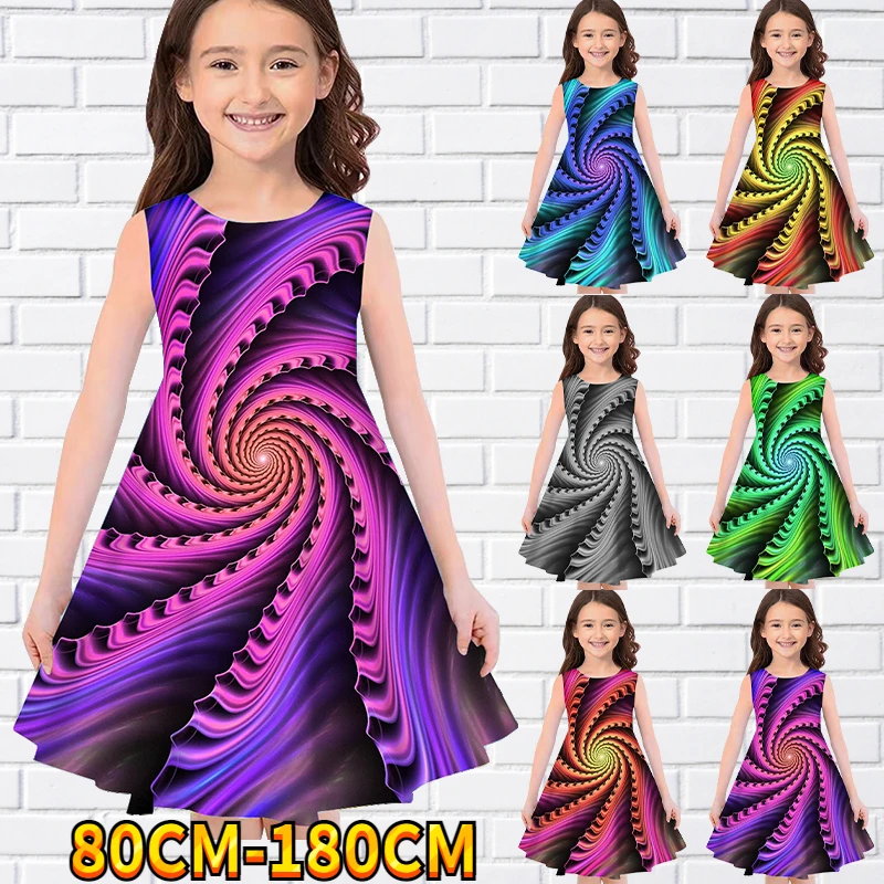 

2022 Kids Little Girls Sleeveless Dress 3D Kids Geometric Print Daily Casual Cute Sweet Over Knee Sleeveless Dress 80-180CM