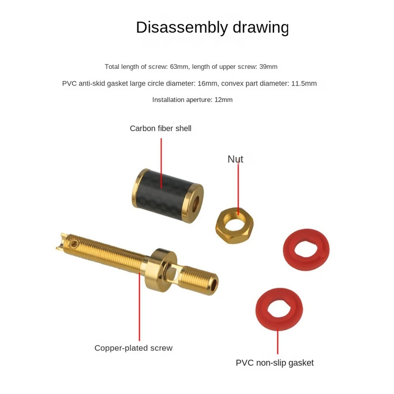 4Pcs HIFI Audio Gold Plated Copper Speaker Binding Post Female Banana Jack Connector Long Column Without Welding