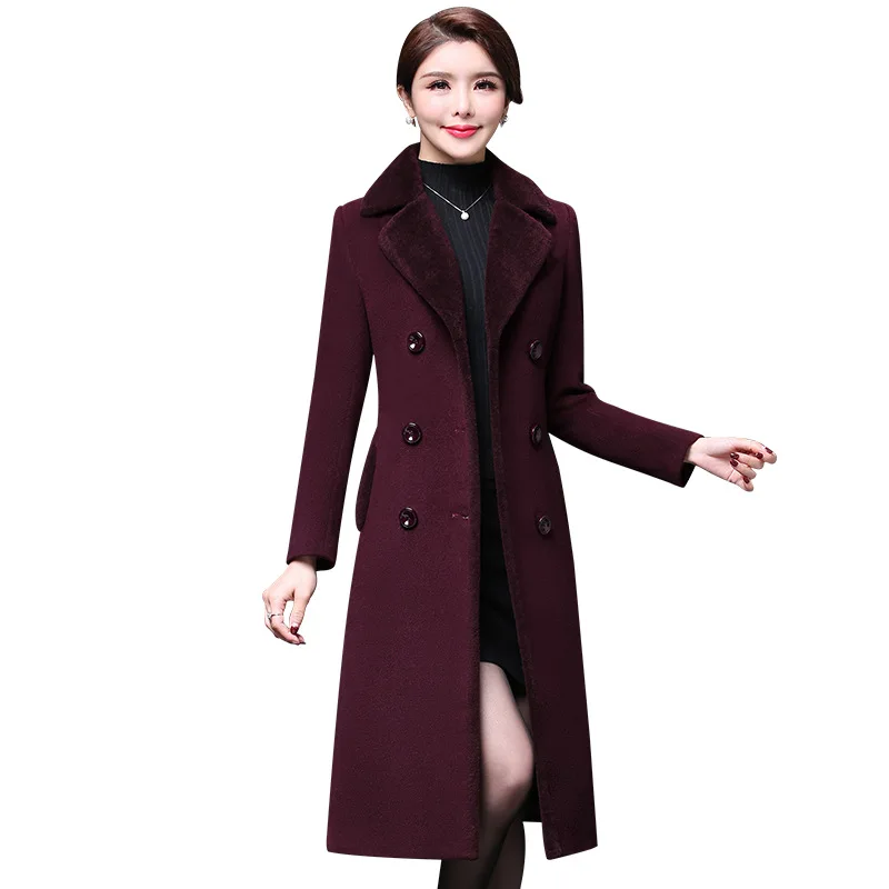 Women Wool & Blends Coat 2022 Autumn Winter New Fashion Mother Reduce age Thicken Long Jacket Slim Outerwear Female Overcoat