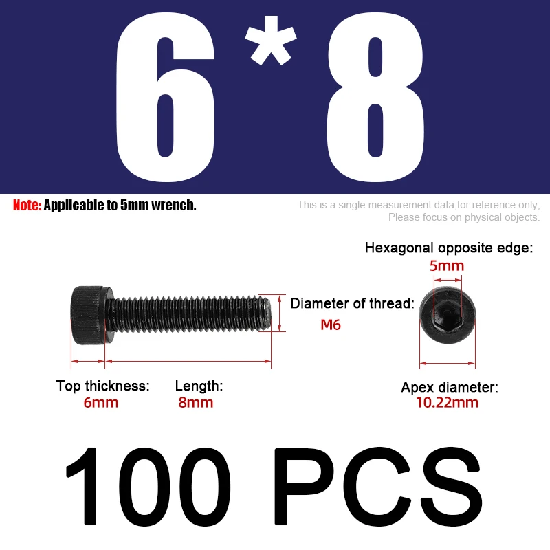 

50~100PCS M6*8/10/12/14/16/18/20/22/25/30 Grade 12.9 Carbon Steel Allen Screw Hexagon Hex Socket Cap Head Screws Bolts
