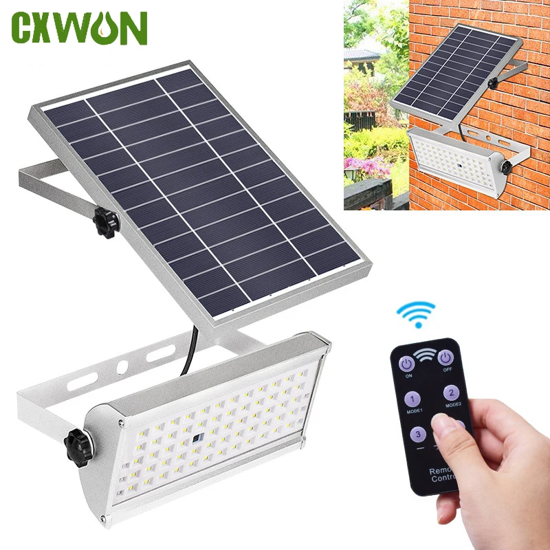 65LED Solar Flood Light Outdoor 1300Lumens 6600mAh Split Microwave Sensor Solar Lamp With 5m Power Cable Garden Garage Lighting