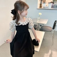 girls dress summer 2022 new korean style children western style fashion little girl short sleeve fake two piece princess dress