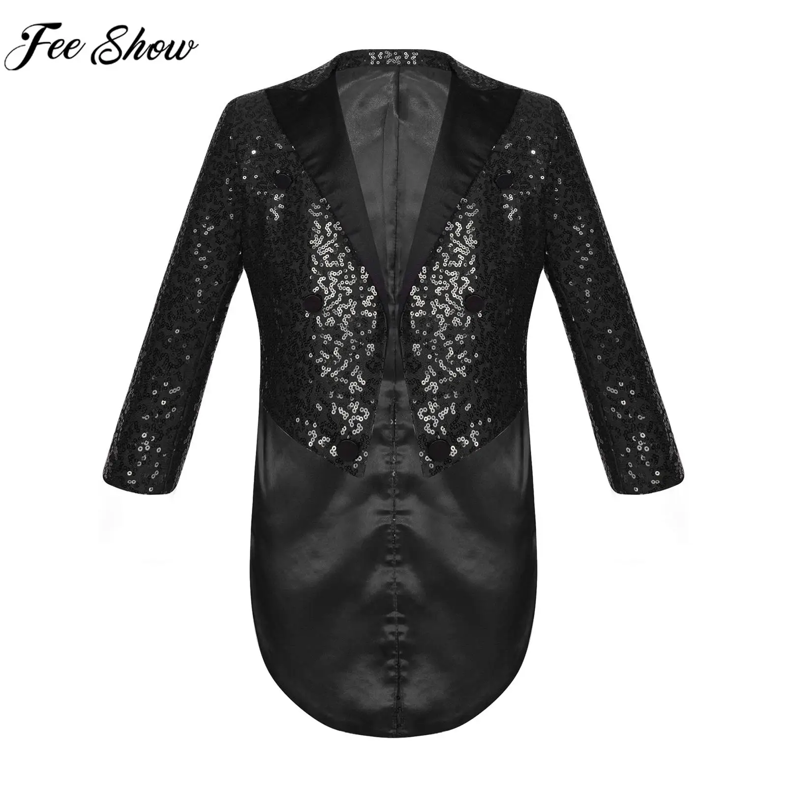 Teens Boys Blazer Long Sleeve Sequin Tuxedo Coat Gentleman Suit Prince Cosplay Magic Circus Shows Wedding Birthday Party Costume