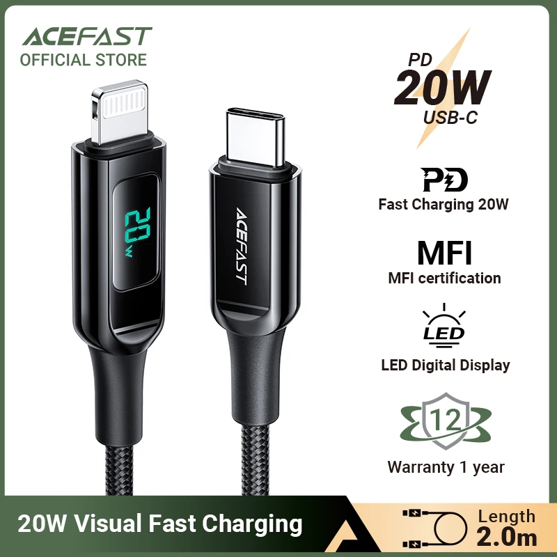 

ACEFAST PD20W MFi USB C to Lightning Cable For iPhone 13 12 11Pro Max XR Digital Display 3A Fast Charging USB Type C Wire Cables