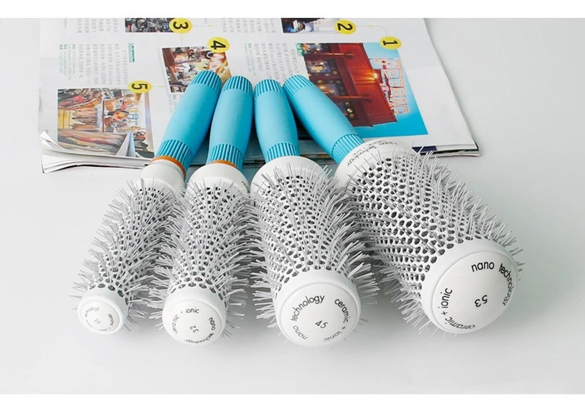 

Ceramic Ion Hair Comb Professional Salon Hair Brush Hair Styling Hairbrush Hairdressing Comb Round Curly Hair Rollers Tools Blue