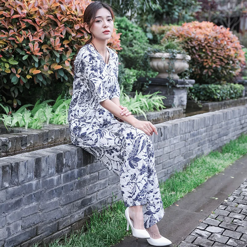 Оригинальный этнический Sle сине-белый фарфоровый комплект из хлопка и льна