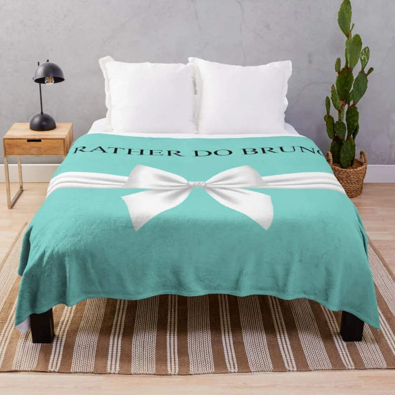 

Breakfast at Tiffany's - I'd Rather Do Brunch - Tiffany Gift Box And Bow Throw Blanket Large blanket