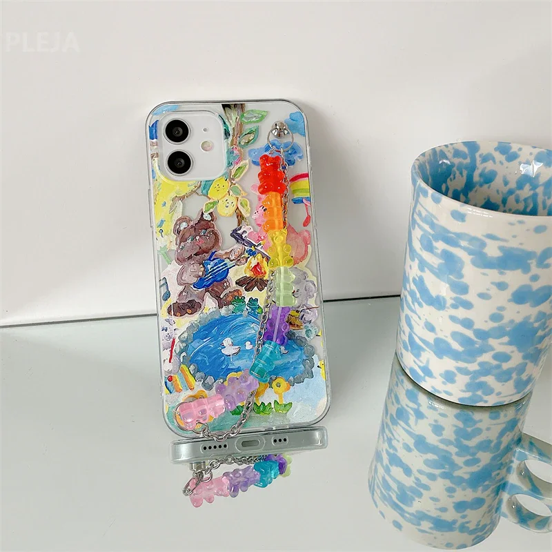 

FOR Wristband Phone Case Cute Cartoon Soft Cover Bracelet For iphone 12 mini 11 12 Pro Max 7 8 plus X XR XS Max SE Transparent