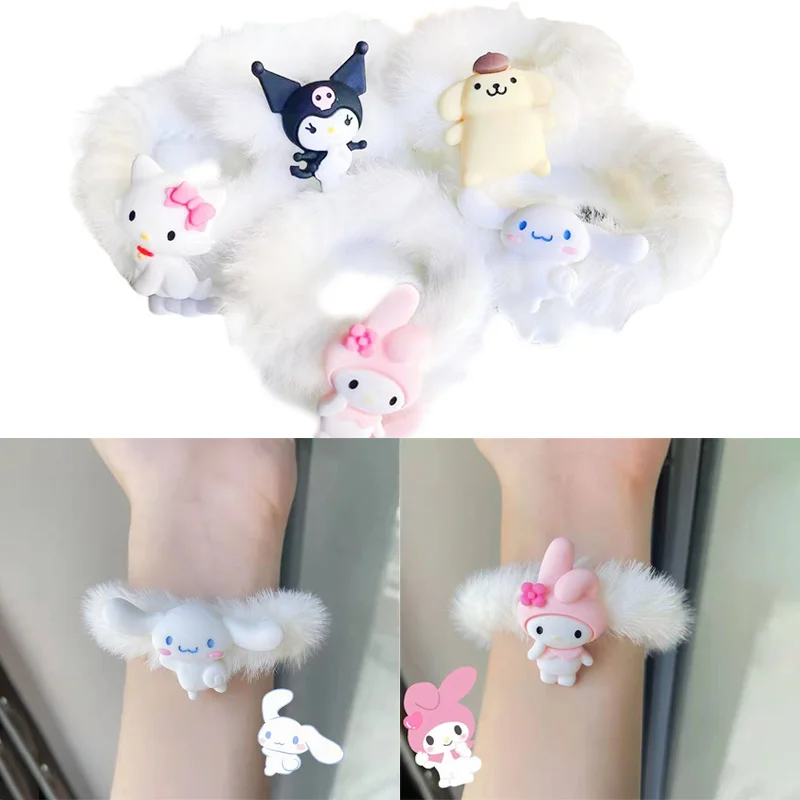 

My Melody Sanrio Kawaii Hello Kitty Kuromi Plushie Hair Rope Cartoon Children Head Rope Accessories Cute Girl Hair Rubber Ban