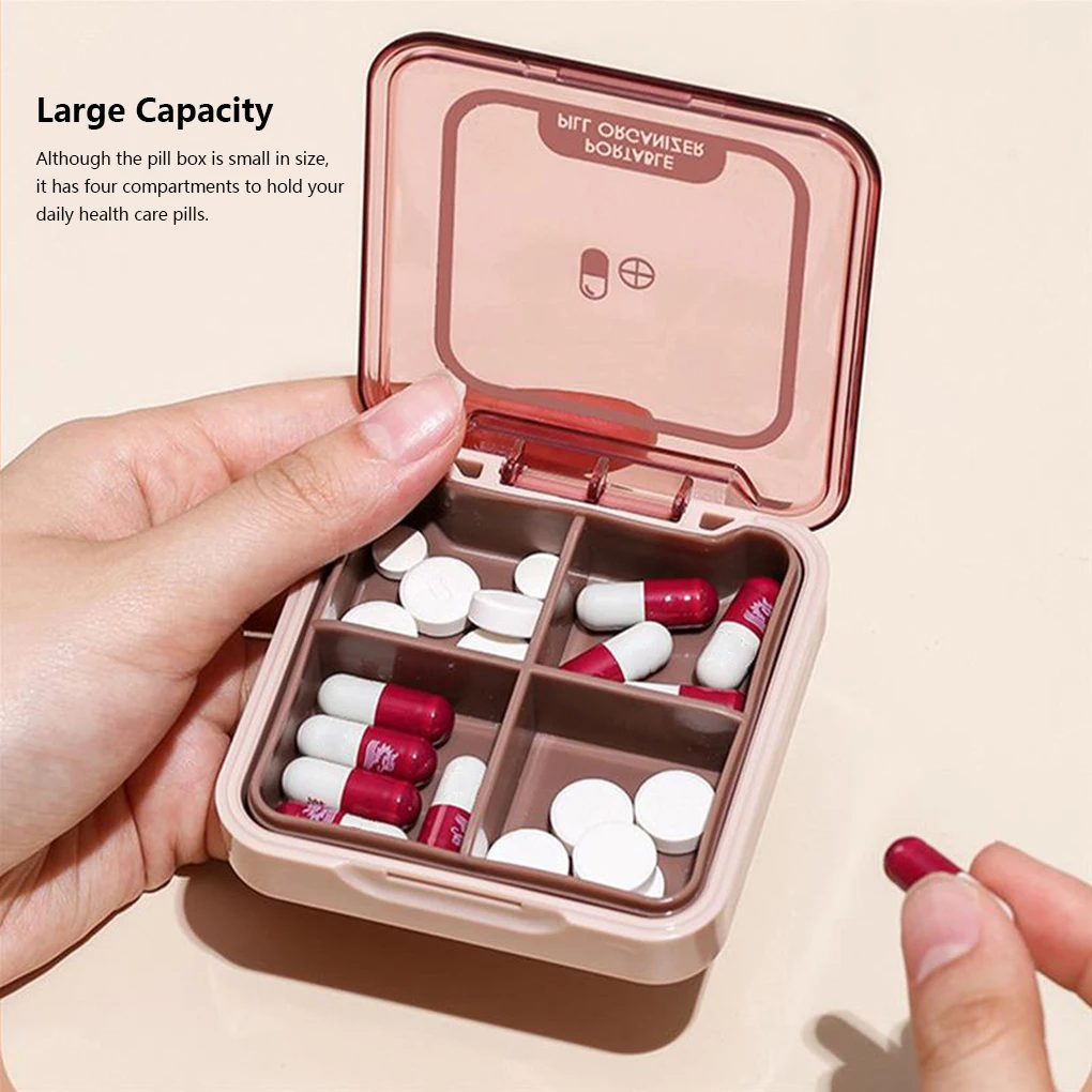

Мини-контейнер для таблеток, портативный контейнер для таблеток с 4 отделениями, съемный влагостойкий диспенсер для ежедневных таблеток, ор...