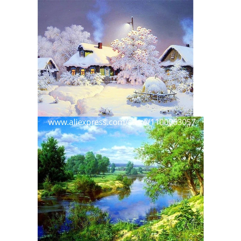 

ROAMILY,Diamond Painting Landscape,Snow Winter Nature Forest Lake Autumn Spring,5D Cross Stitch Diamond Embroidery,Scenery,Full