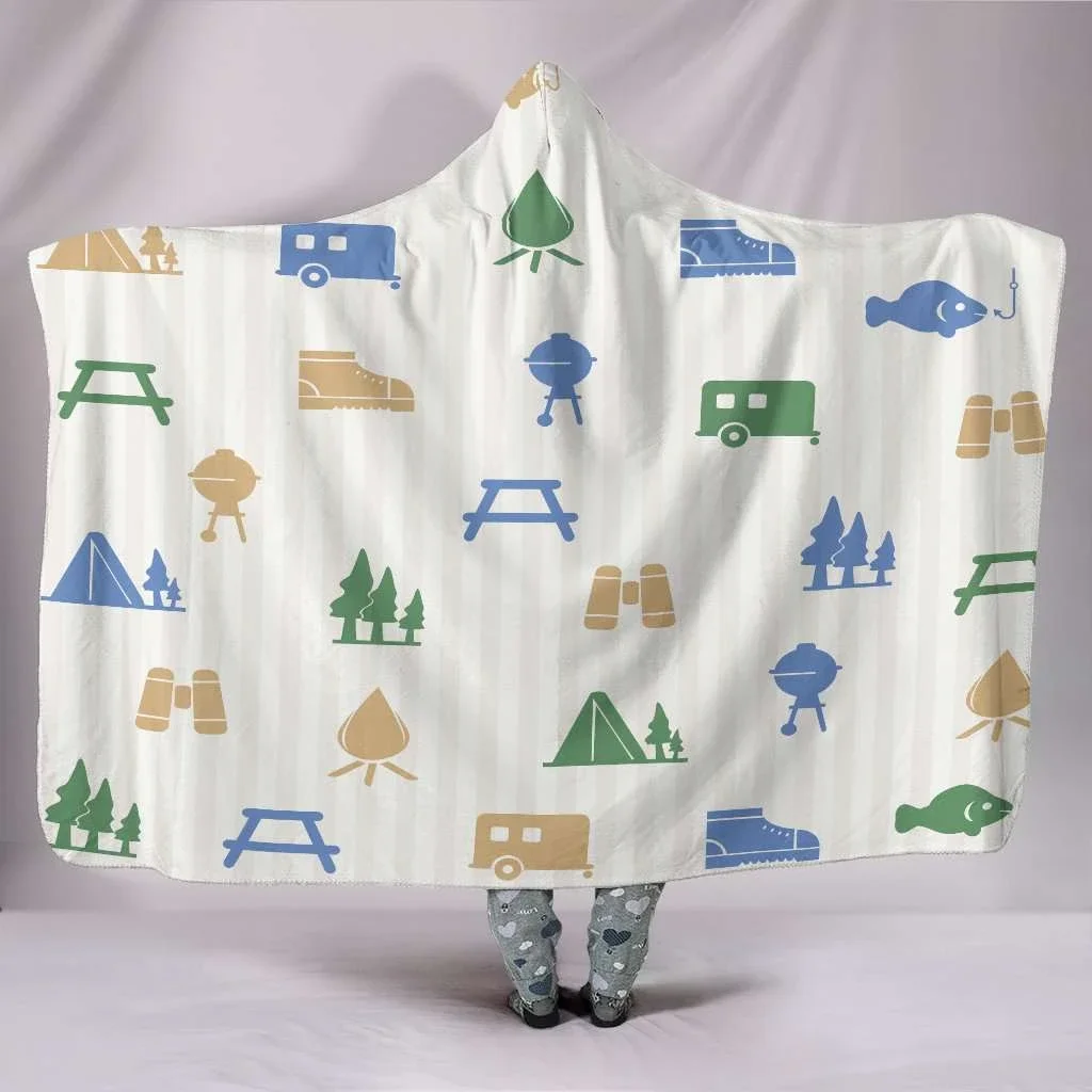 

Hooded Blanket Camping I Love Camping 3D Printed Winter Warm Bedspread Fleece Throw Blanket Child/Adult size Double layer velve
