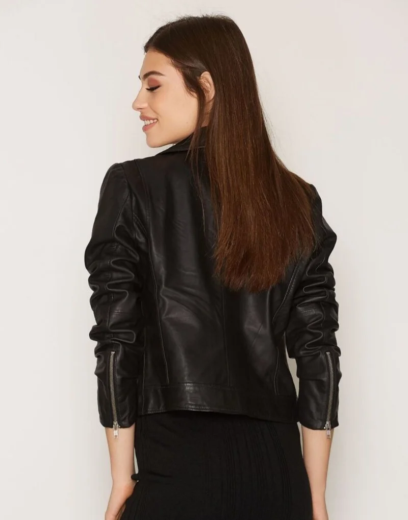 Womens Black Leather Jacket 100% Slim Fit Biker Motorcycle Lambskin Genuine Leather Jacket Women