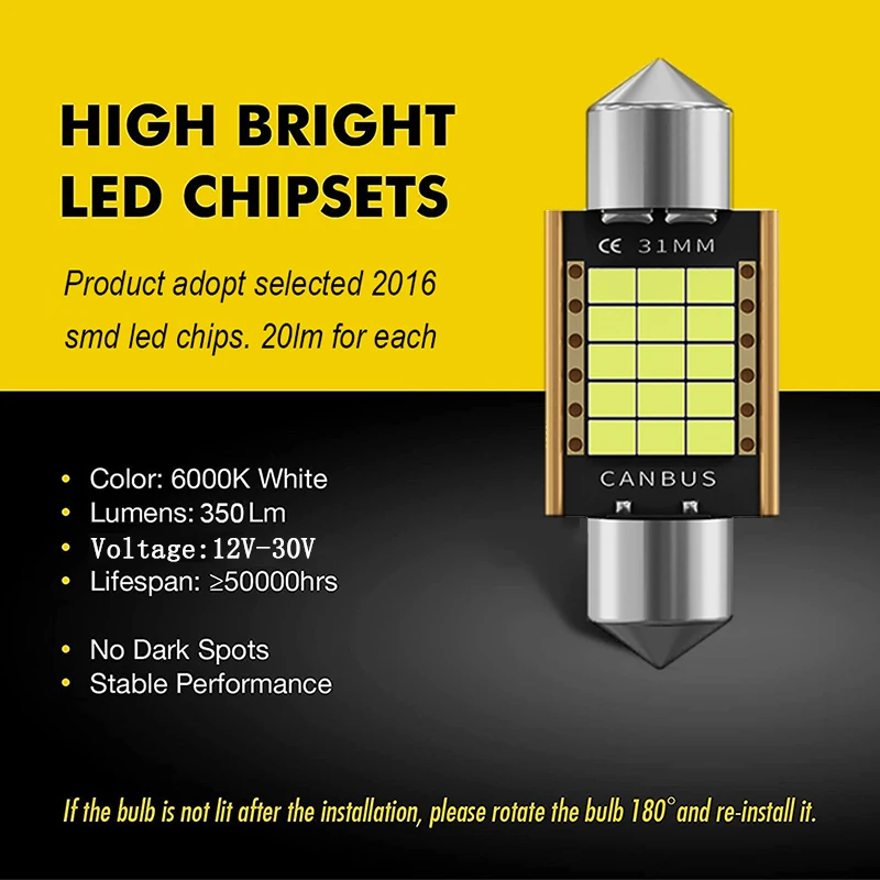 Универсальный Светодиодный Светильник C10W C5W Canbus Festoon 31-41 Мм Безошибочный Для