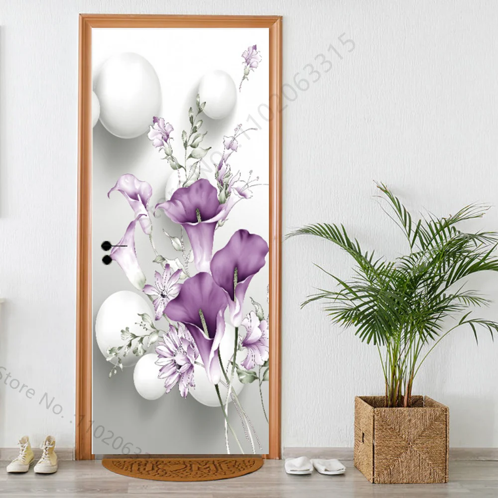 

3D наклейка на дверь фиолетовые цветы