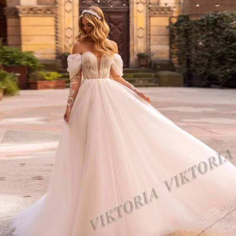

VIKTORIA Strapless Wedding Dresses Aline Sweetheart Custom-Made Buttons Tulle Off-Shoulder Appliques 2022 Robe De Mariee