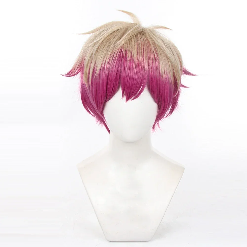 Мужские парики синтетические короткие прямые льняные розово-красные волосы для