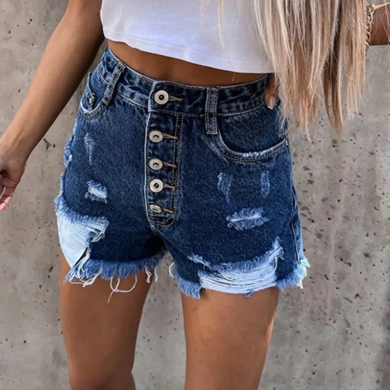 

High Waist Button Women Jeans Summer Fashion Sexy Ripped Tassel Denim Shorts New Casual Push Up Vintage Denim Shorts Streetwear