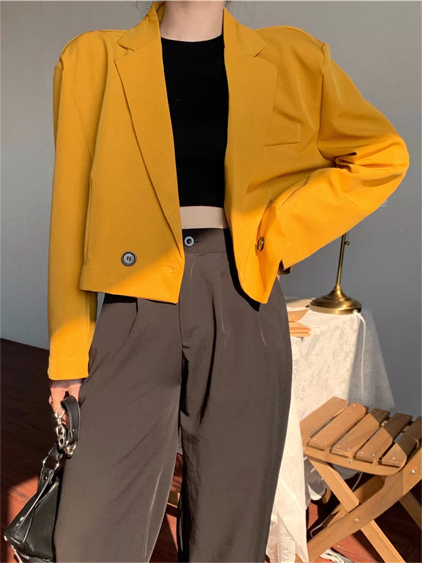 

HziriP Stylish Blazers Shoulder Pads Women Retro Solid Coats 2022 Full Sleeve Autumn Slim High Waist Gentle Normcore Chic OL