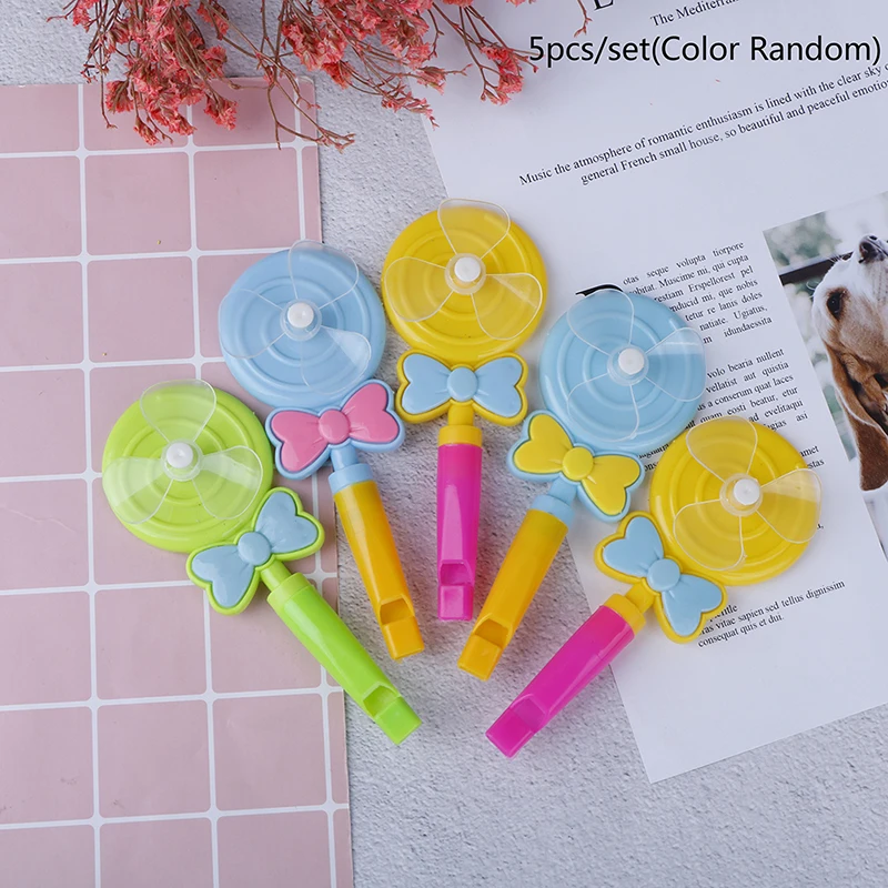 

5Pcs Baby Kids Windmill Toy Lollipop Shape Small Windmill Whistle Developmental Outdoor Handle Toys Pinwheel Wind Spinner