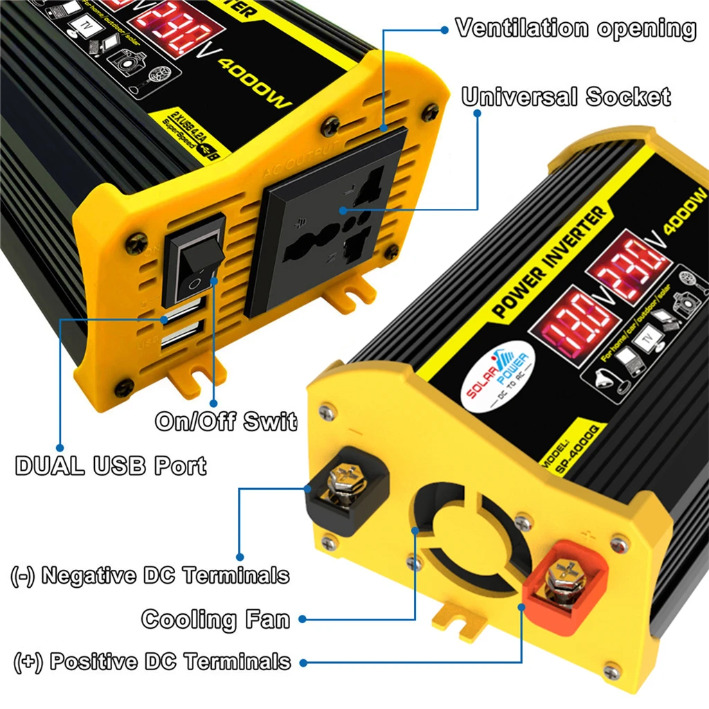 4000w car power inverter 12v to 220v110v converter for home power phone charger laptop charging emergency power free global shipping