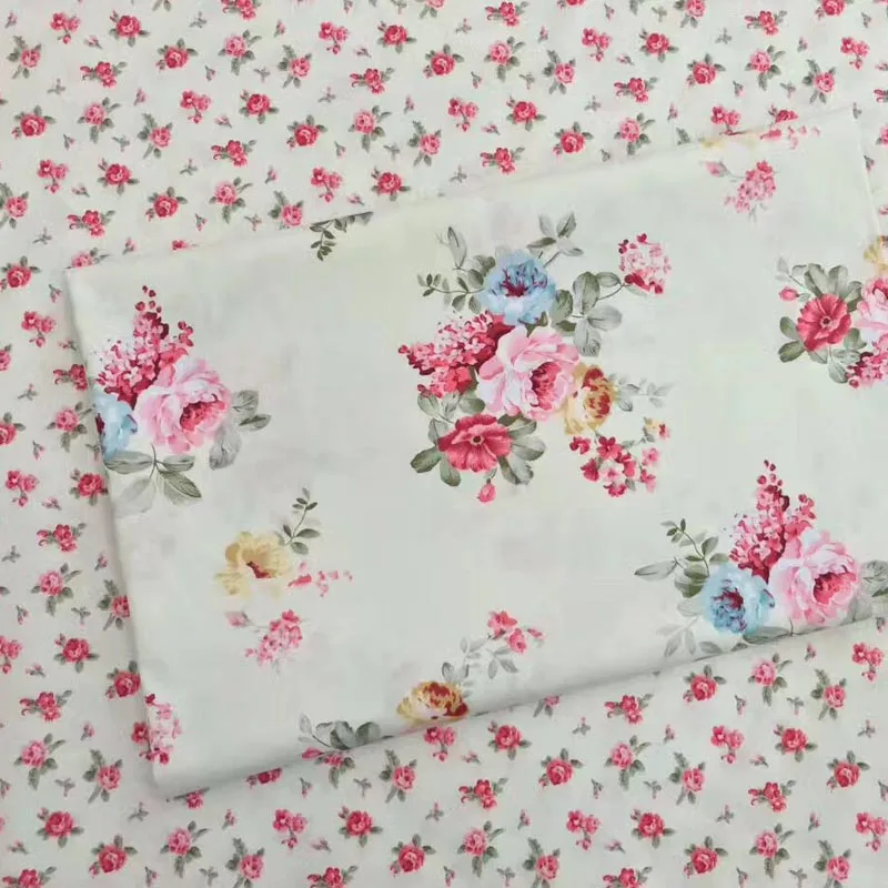 

100% cotton pastoral poeny printed floral twill fabric for DIY kid doll crib bedding pillow dress handwork patchwork telas cloth