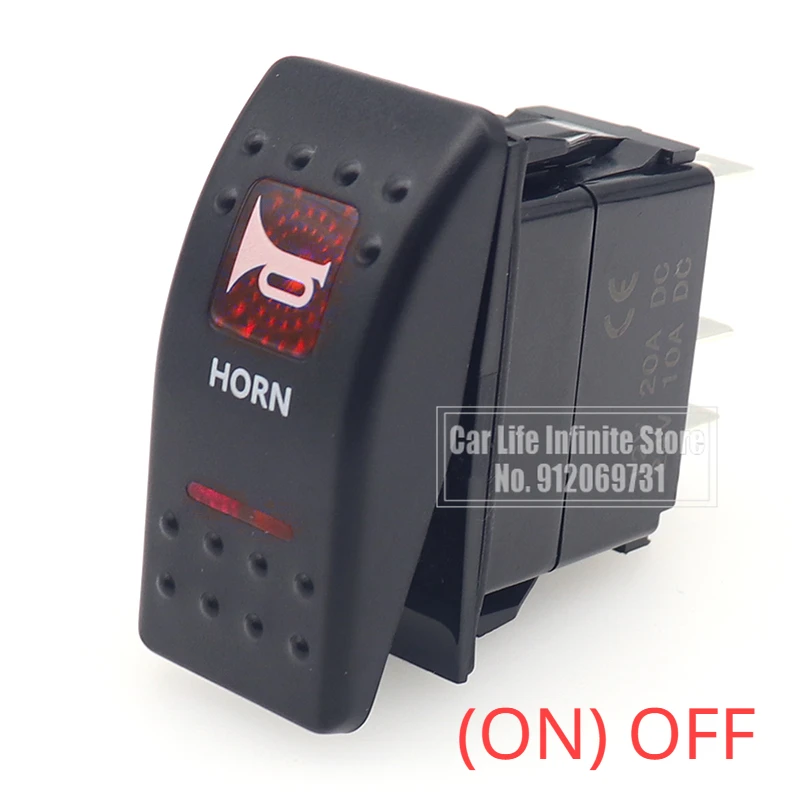 

1 шт. кулисный переключатель HORN SPST, 5-контактный морской переключатель ВКЛ-ВЫКЛ, водонепроницаемый 12/24 В, стиль стержня, красный тумблер, кулисный переключатель заднего фонаря