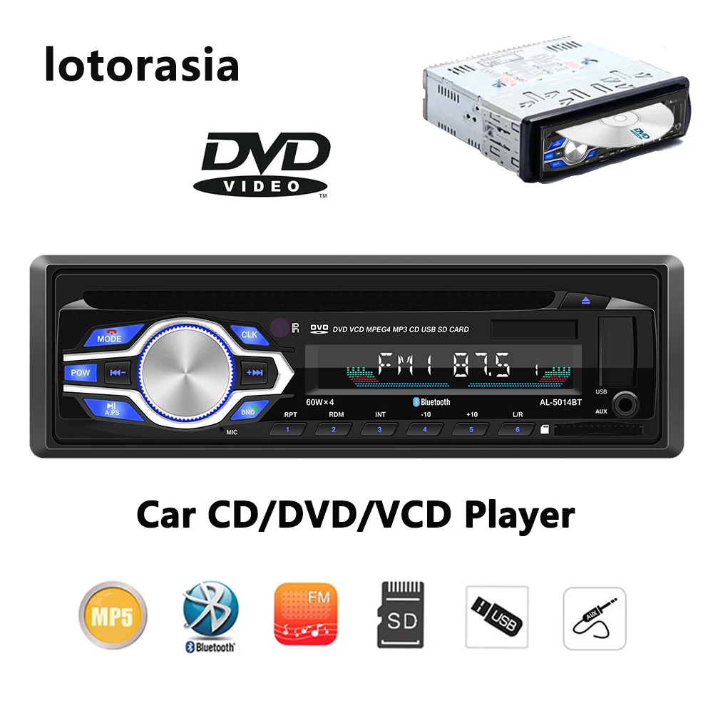 lotorasia Universal 1 DIn Car Radio Auto Stereo CD/DVD/VCD Player /CD/SD/FM Hands-free Calls 5014BT
