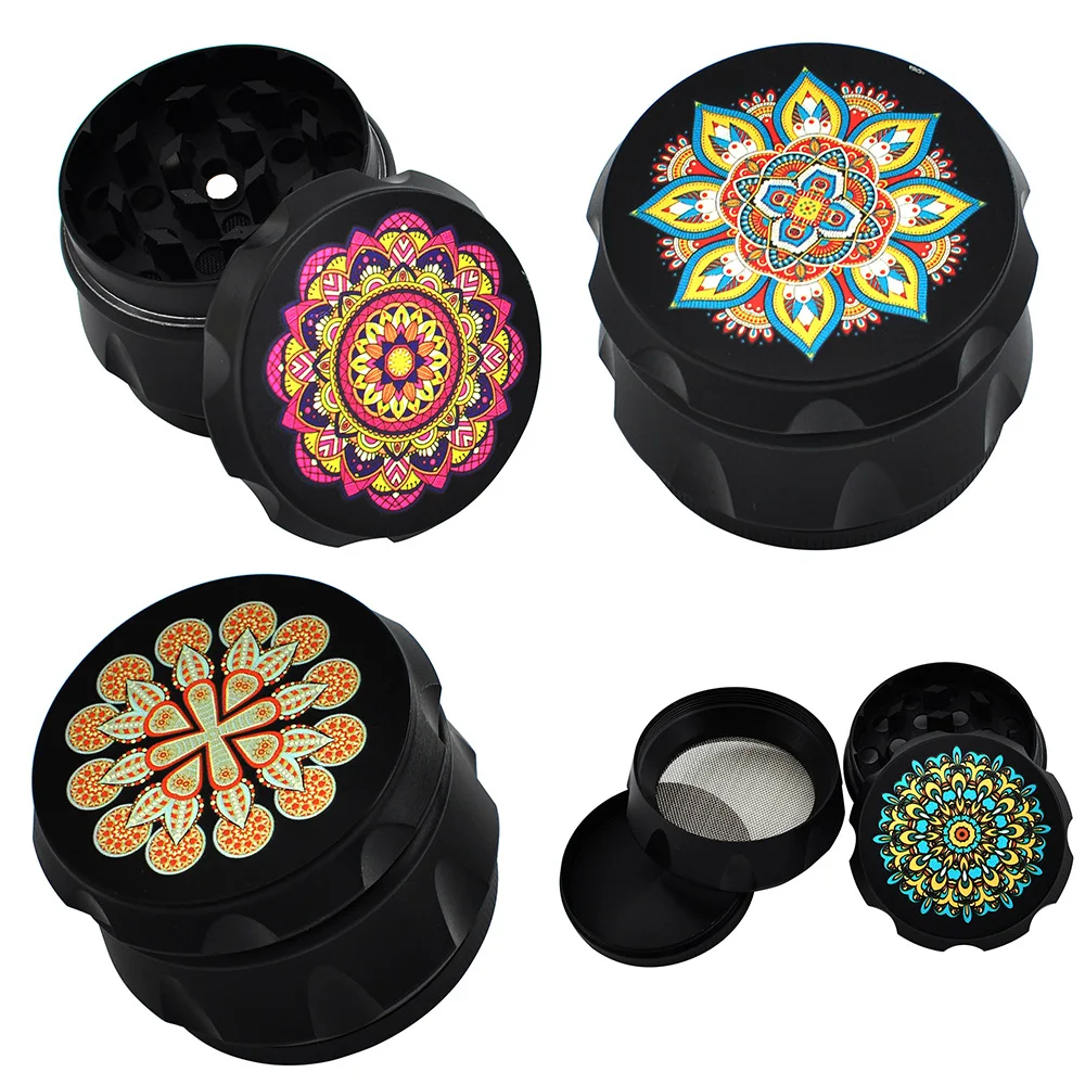 

2" Drum Grinder Metal Printing Zinc Alloy Colorfull 4 Layers Herbal Tobacco Crusher 55mm Smoke Coffee Herb Cigarette Accessories