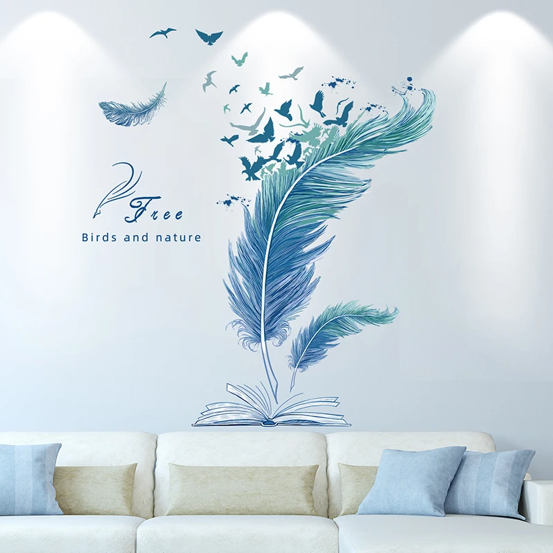 Мультяшные перья настенные наклейки сделай сам с птицами для гостиной детской